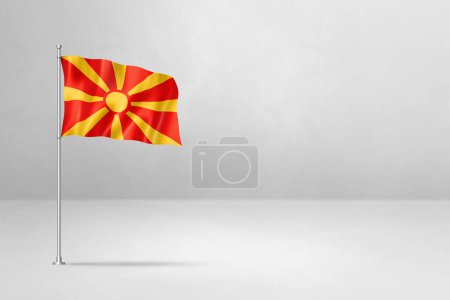 Foto de Bandera de Macedonia, ilustración 3D, aislado sobre fondo de pared de hormigón blanco - Imagen libre de derechos