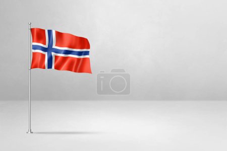 Foto de Bandera de Noruega, ilustración 3D, aislada sobre fondo de pared de hormigón blanco - Imagen libre de derechos