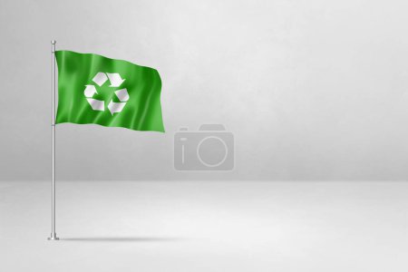 Téléchargez les photos : Recycling symbol flag, 3D illustration, isolated on white - en image libre de droit