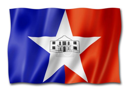 Téléchargez les photos : Drapeau de San Antonio, Texas. États-Unis agitant la collection de bannières. Illustration 3D - en image libre de droit