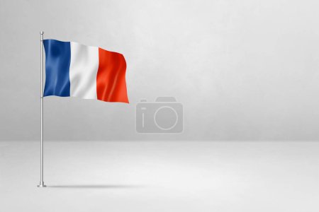 Téléchargez les photos : Drapeau de France, illustration 3D, isolé sur fond de mur en béton blanc - en image libre de droit