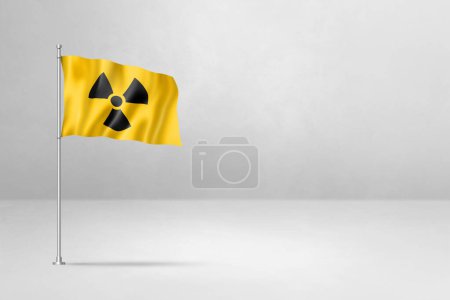 Foto de Bandera de símbolo nuclear radiactivo, ilustración 3D, aislado en blanco - Imagen libre de derechos
