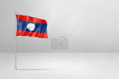 Foto de Bandera de Laos, ilustración 3D, aislada sobre fondo de pared de hormigón blanco - Imagen libre de derechos