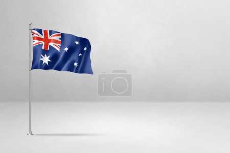 Foto de Bandera de Australia, ilustración 3D, aislada sobre fondo de pared de hormigón blanco - Imagen libre de derechos
