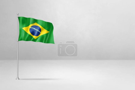 Foto de Bandera de Brasil, ilustración 3D, aislada sobre fondo de pared de hormigón blanco - Imagen libre de derechos