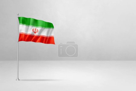 Téléchargez les photos : Drapeau Iran, illustration 3D, isolé sur fond de mur en béton blanc - en image libre de droit