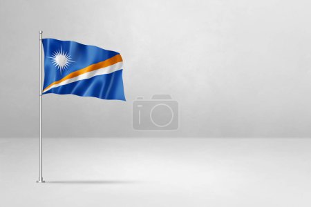 Foto de Bandera de las Islas Marshall, ilustración 3D, aislada sobre fondo de pared de hormigón blanco - Imagen libre de derechos
