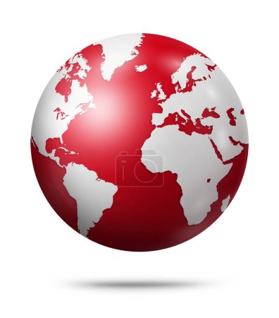 Rote Erde Globus isoliert auf weißem Hintergrund. 3D-Illustration 