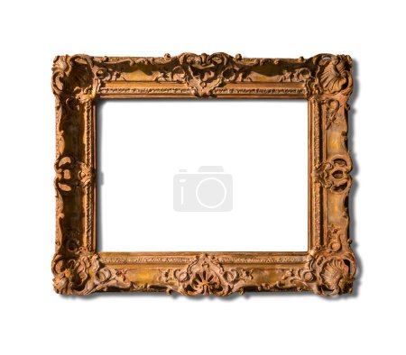 Photo for Blank gold frame isolated on white background. Empty art mockup on museum wall - Royalty Free Image