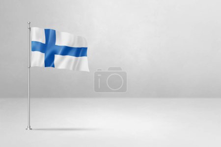Téléchargez les photos : Drapeau Finlande, illustration 3D, isolé sur fond de mur en béton blanc - en image libre de droit