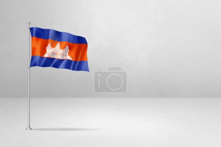Foto de Bandera de Camboya, ilustración 3D, aislado sobre fondo de pared de hormigón blanco - Imagen libre de derechos