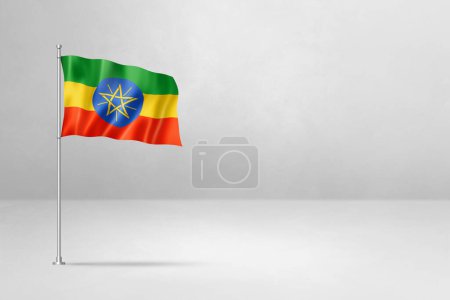 Foto de Bandera de Etiopía, ilustración 3D, aislada sobre fondo de pared de hormigón blanco - Imagen libre de derechos