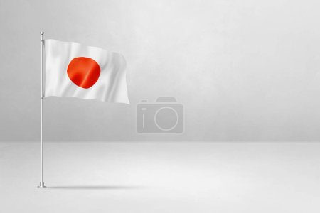 Foto de Bandera de Japón, ilustración 3D, aislada sobre fondo de pared de hormigón blanco - Imagen libre de derechos