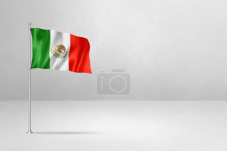Foto de Bandera de México, ilustración 3D, aislada sobre fondo de pared de hormigón blanco - Imagen libre de derechos