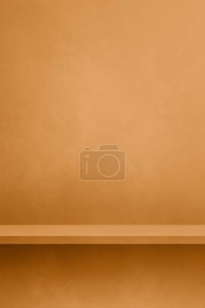 Photo for Empty shelf on a yellow ocher concrete wall. Background template scene. Vertical mockup - Royalty Free Image