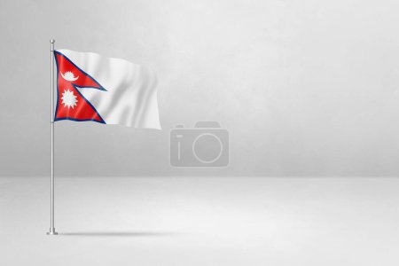 Téléchargez les photos : Drapeau du Népal, illustration 3D, isolé sur fond de mur en béton blanc - en image libre de droit