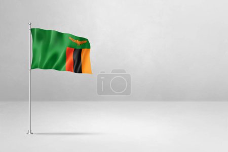 Téléchargez les photos : Drapeau Zambie, illustration 3D, isolé sur fond de mur en béton blanc - en image libre de droit