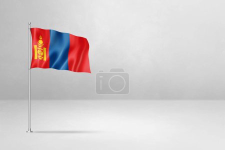 Foto de Bandera de Mongolia, ilustración 3D, aislada sobre fondo de pared de hormigón blanco - Imagen libre de derechos