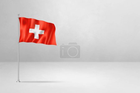 Téléchargez les photos : Drapeau Suisse, illustration 3D, isolé sur fond de mur en béton blanc - en image libre de droit