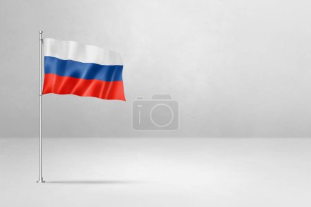 Foto de Bandera de Rusia, ilustración 3D, aislado sobre fondo de pared de hormigón blanco - Imagen libre de derechos