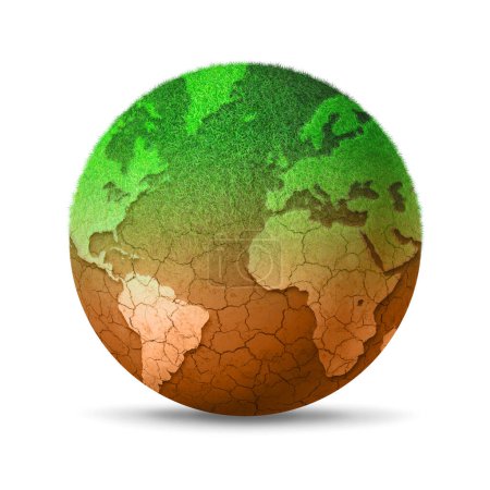 Téléchargez les photos : Le globe se dessèche à cause du réchauffement climatique. Isolé sur fond blanc. Illustration 3D - en image libre de droit