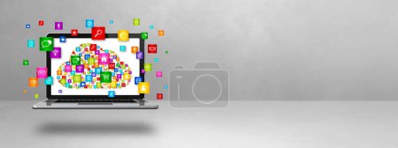 Photo for Cloud computing symbol and icons on a laptop. 3D illustration isolated on white background. - Royalty Free Image