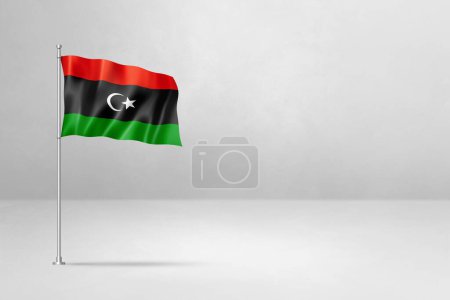 Foto de Bandera de Libia, ilustración 3D, aislado sobre fondo de pared de hormigón blanco - Imagen libre de derechos