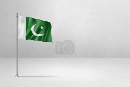 Foto de Bandera de Pakistán, ilustración 3D, aislada sobre fondo de pared de hormigón blanco - Imagen libre de derechos