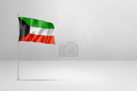 Foto de Bandera de Kuwait, ilustración 3D, aislado sobre fondo de pared de hormigón blanco - Imagen libre de derechos