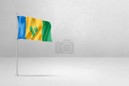 Foto de Bandera de San Vicente y las Granadinas, ilustración 3D, aislada sobre fondo de pared de hormigón blanco - Imagen libre de derechos
