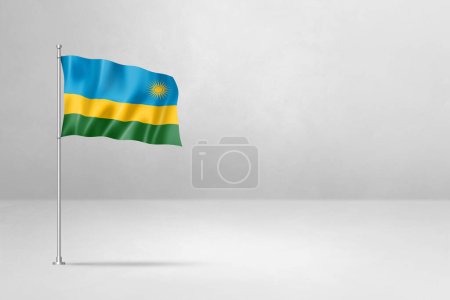 Foto de Bandera de Ruanda, ilustración 3D, aislada sobre fondo de pared de hormigón blanco - Imagen libre de derechos