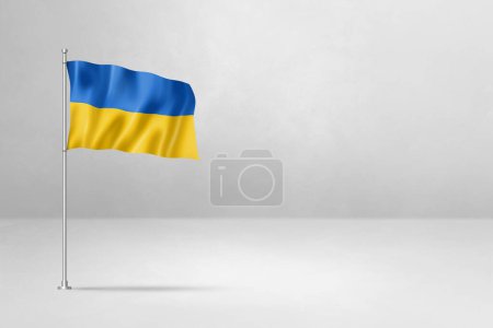 Foto de Bandera de Ucrania, ilustración 3D, aislado sobre fondo de pared de hormigón blanco - Imagen libre de derechos