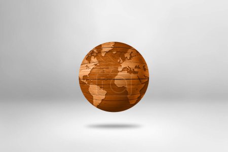 Téléchargez les photos : Vieux globe en bois isolé sur fond blanc. Illustration 3D - en image libre de droit