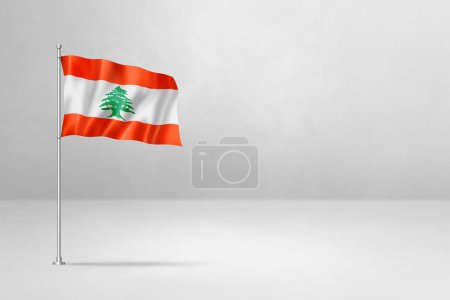 Foto de Bandera del Líbano, ilustración 3D, aislado sobre fondo de pared de hormigón blanco - Imagen libre de derechos