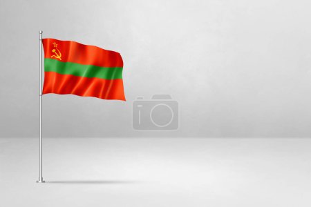 Foto de Bandera del Estado de Transnistria, ilustración 3D, aislada sobre fondo de pared de hormigón blanco - Imagen libre de derechos