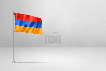 Foto de Bandera de Armenia, ilustración 3D, aislada en muro de hormigón blanco - Imagen libre de derechos