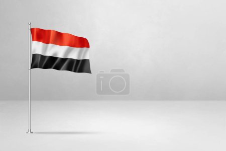 Téléchargez les photos : Drapeau du Yémen, illustration 3D, isolé sur fond de mur en béton blanc - en image libre de droit