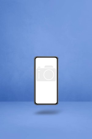 Foto de Smartphone en blanco flotando sobre un fondo azul. Ilustración aislada 3D. Plantilla vertical - Imagen libre de derechos