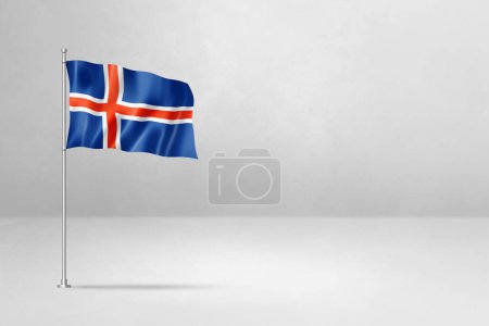 Téléchargez les photos : Drapeau Islande, illustration 3D, isolé sur fond de mur en béton blanc - en image libre de droit