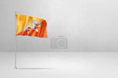 Foto de Bandera de Bután, ilustración 3D, aislada en pared de hormigón blanco - Imagen libre de derechos