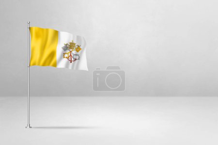 Foto de Bandera de la Ciudad del Vaticano, Ilustración 3D, aislada sobre fondo de pared de hormigón blanco - Imagen libre de derechos