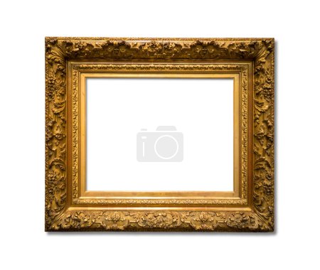 Téléchargez les photos : Cadre en or blanc isolé sur fond blanc. Modélisation d'art vide sur le mur du musée - en image libre de droit
