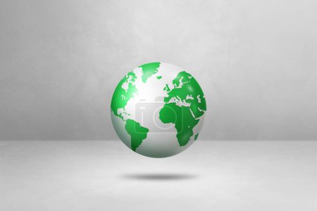 Téléchargez les photos : Globe mondial, carte verte de la terre, flottant sur un fond blanc. Illustration 3D isolée. Modèle horizontal - en image libre de droit