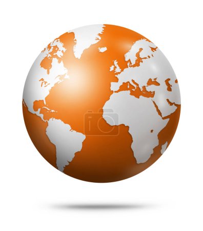 Globo de tierra anaranjado aislado sobre fondo blanco. Ilustración 3D