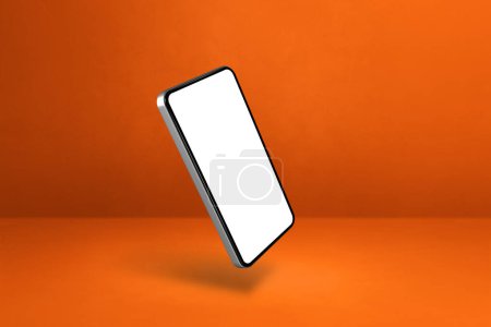 Foto de Smartphone en blanco flotando sobre un fondo naranja. Ilustración aislada 3D. Plantilla horizontal - Imagen libre de derechos