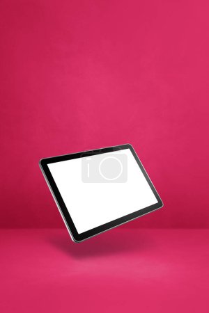Foto de Tableta en blanco ordenador PC flotando sobre un fondo rosa. Ilustración aislada 3D. Plantilla vertical - Imagen libre de derechos