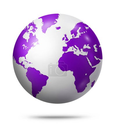 Téléchargez les photos : Globe de terre pourpre isolé sur fond blanc. Illustration 3D - en image libre de droit