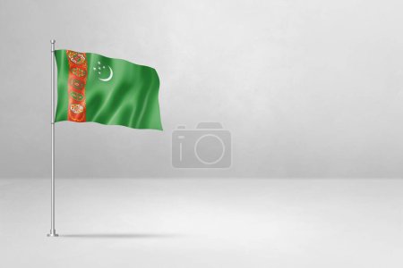 Téléchargez les photos : Drapeau du Turkménistan, illustration 3D, isolé sur fond de mur en béton blanc - en image libre de droit