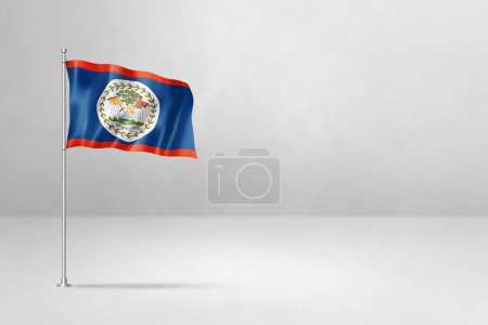 Téléchargez les photos : Drapeau Belize, illustration 3D, isolé sur un mur de béton blanc - en image libre de droit