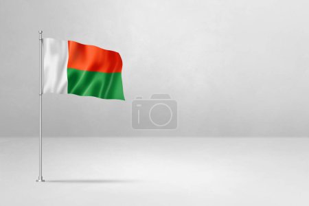 Foto de Bandera de Madagascar, ilustración 3D, aislado sobre fondo de pared de hormigón blanco - Imagen libre de derechos